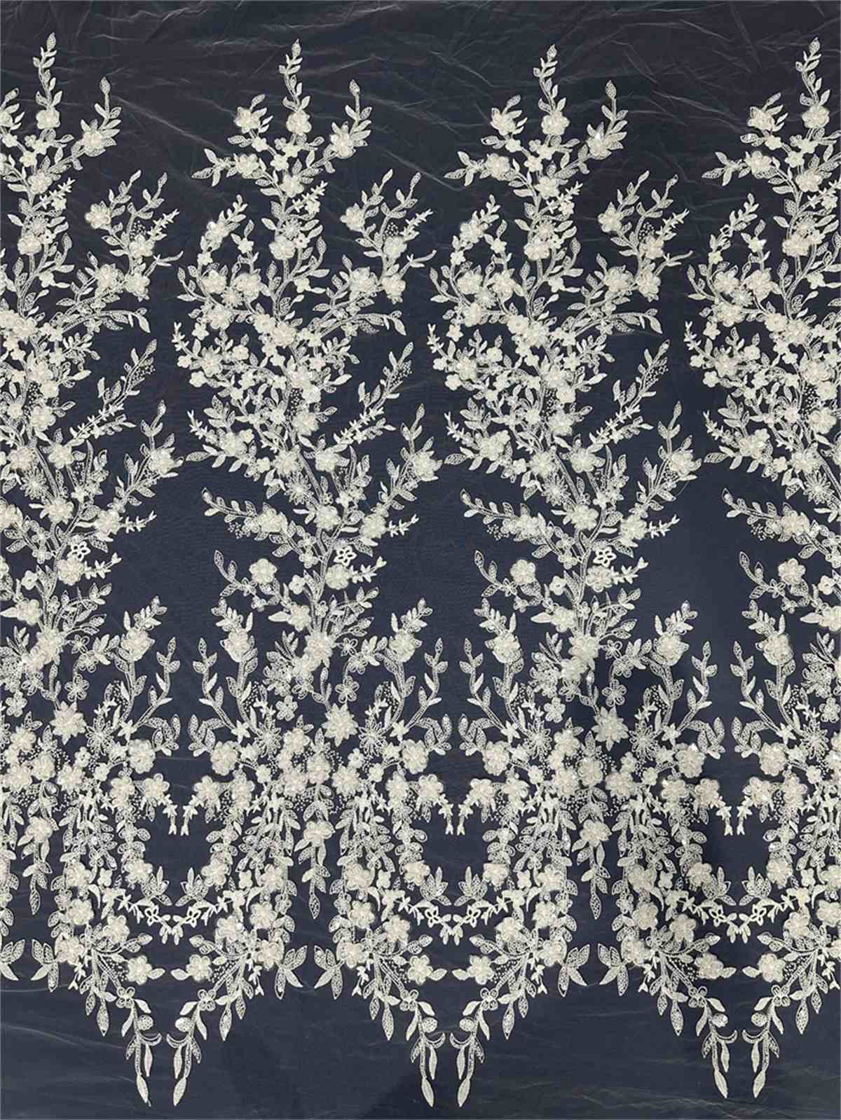 Bridal Lace Fabric - 5 Yard - Embroidered Beaded Wedding Lace Fabric | COD PFS047W