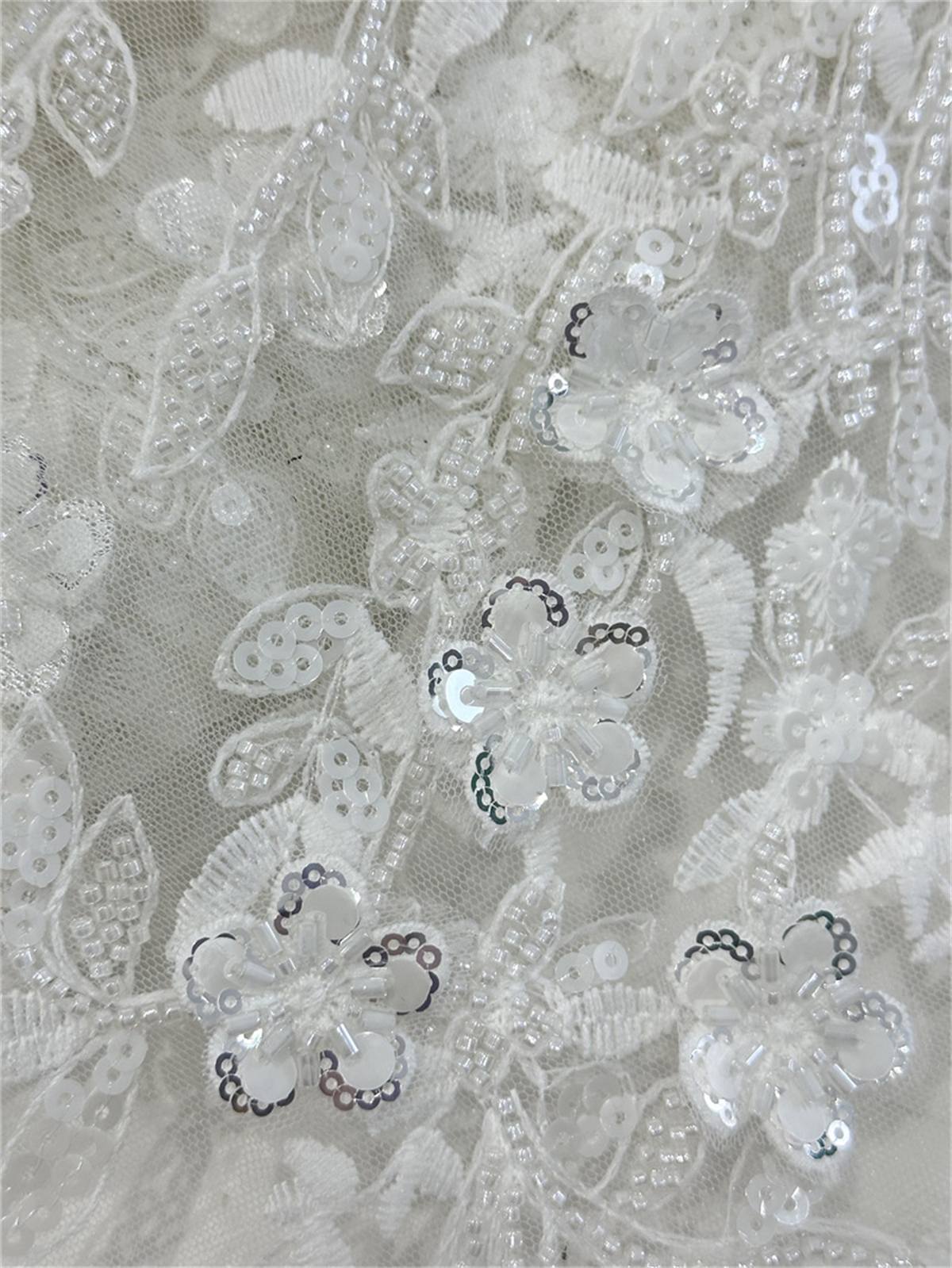 Bridal Lace Fabric - 5 Yard - Embroidered Beaded Wedding Lace Fabric | COD PFS047W