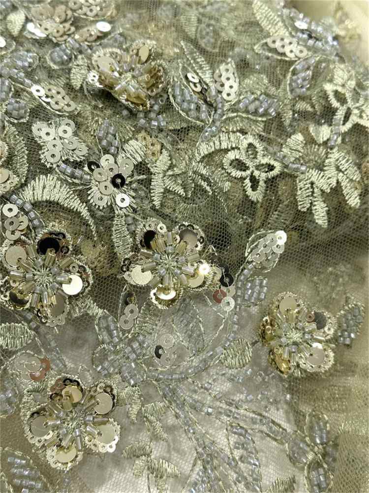 5 Yards Beaded Embroidered Lace Fabric ITM PFS047