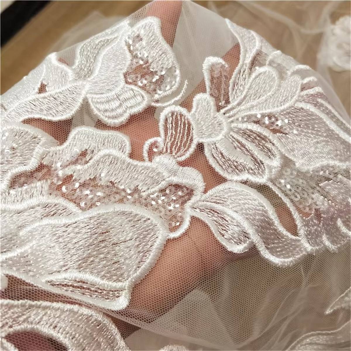 Bridal Lace Fabric - 5 Yards - Embroidered Beaded Wedding Lace Fabric