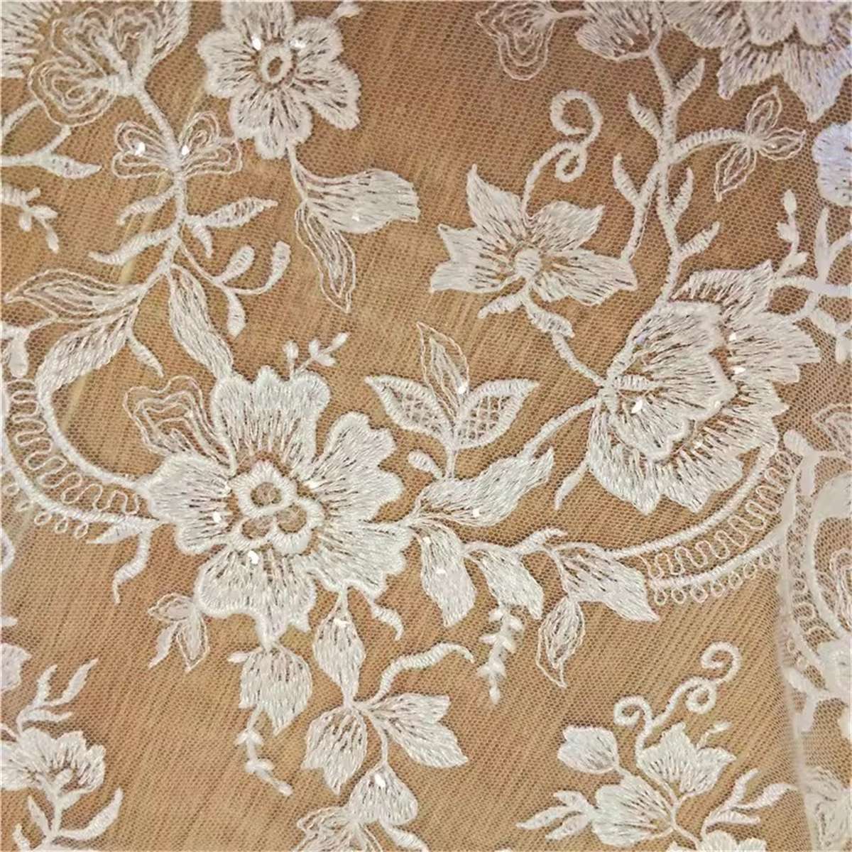 Bridal Lace Fabric - 1 Yard - Embroidered Sequin Wedding Lace Fabric | lil013