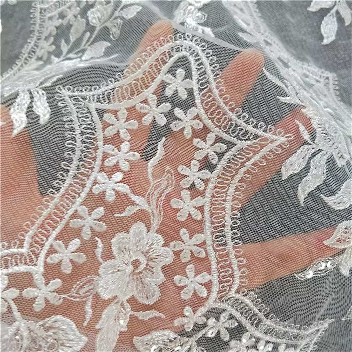 Bridal Lace Fabric - 1 Yard - Embroidered Beaded Wedding Lace Fabric