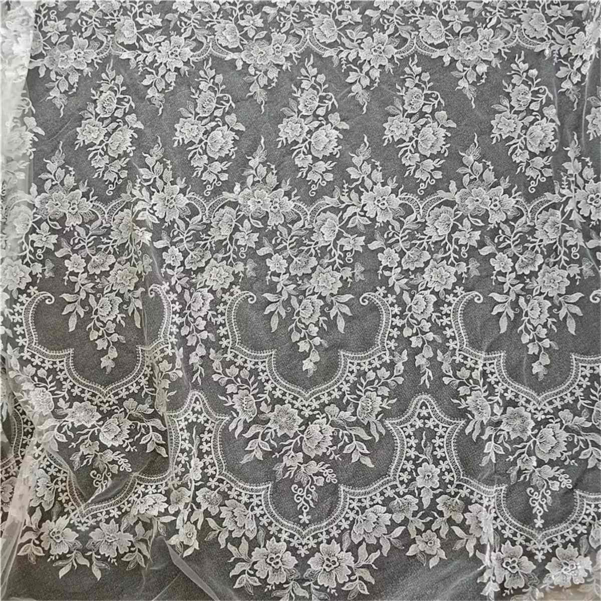 Bridal Lace Fabric - 1 Yard - Embroidered Beaded Wedding Lace Fabric
