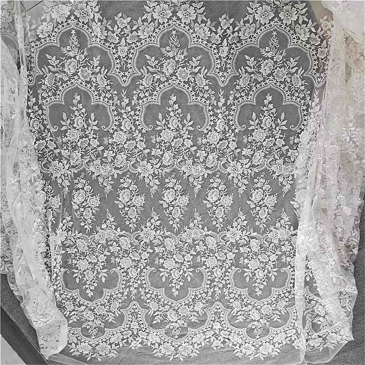 Bridal Lace Fabric - 1 Yard - Embroidered Beaded Wedding Lace Fabric