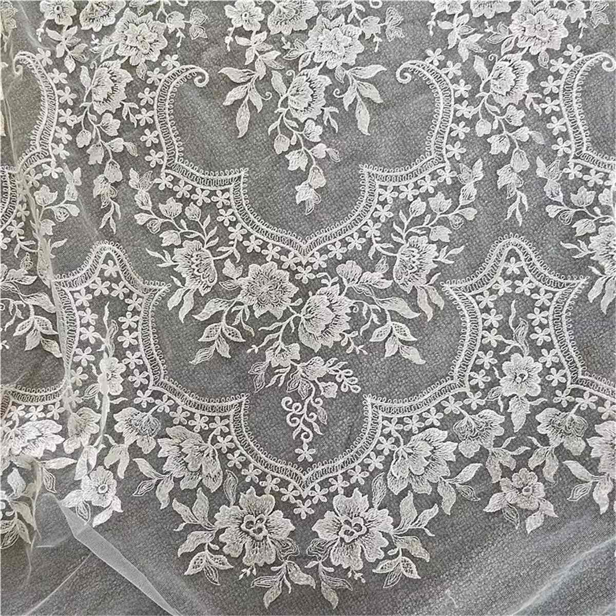 Bridal Lace Fabric - 1 Yard - Embroidered Beaded Wedding Lace Fabric