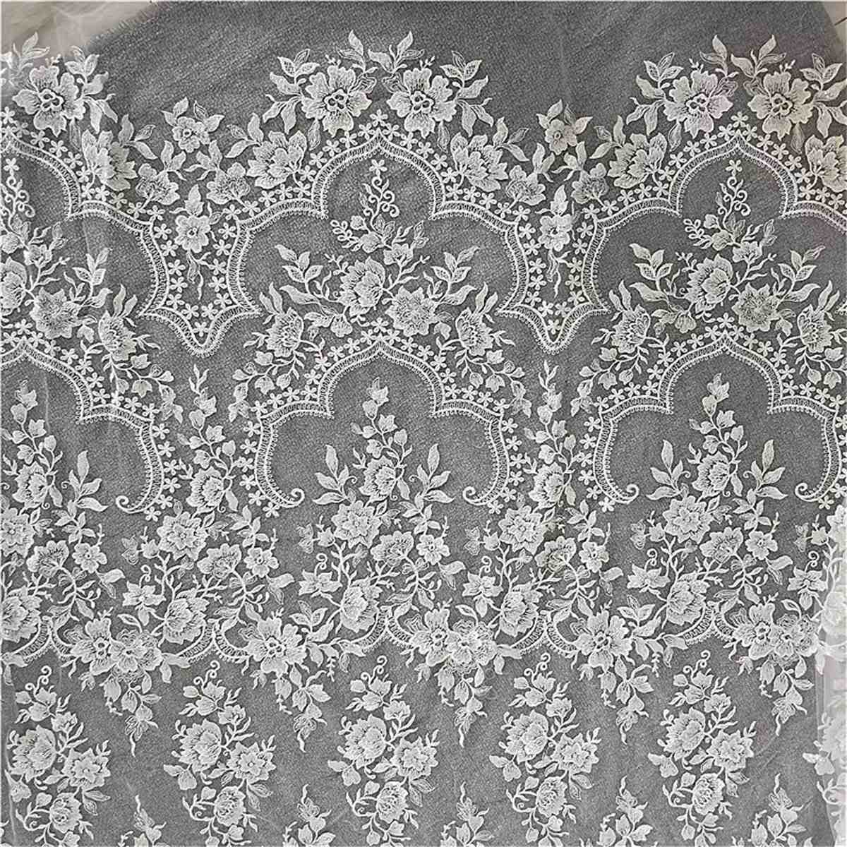 Bridal Lace Fabric - 1 Yard - Embroidered Beaded Wedding Lace Fabric