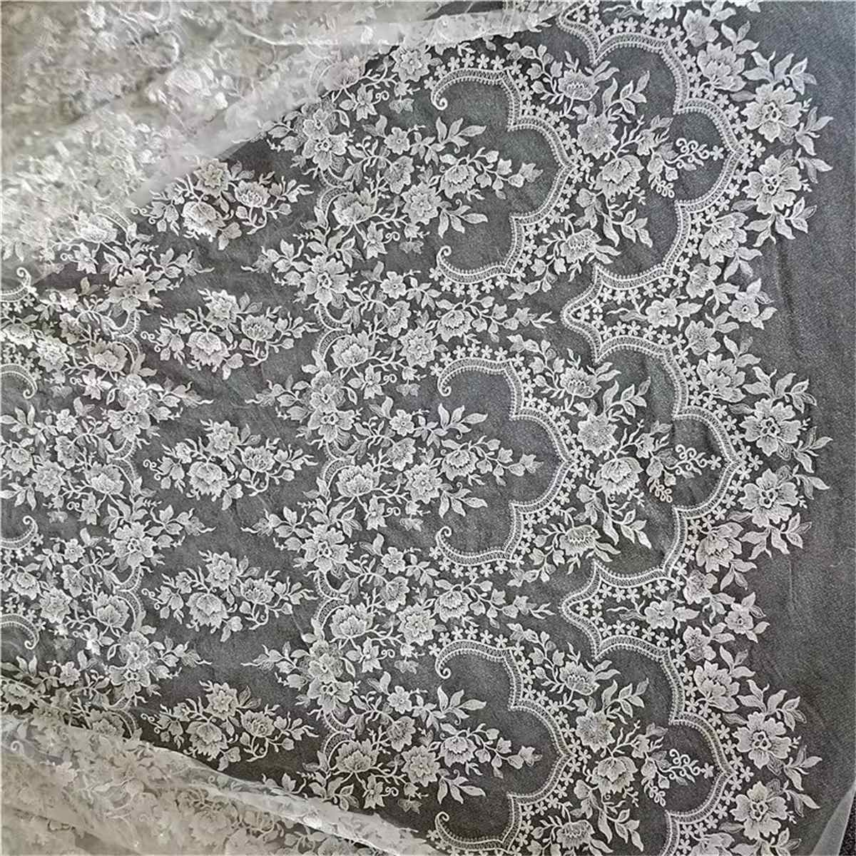 Bridal Lace Fabric - 1 Yard - Embroidered Beaded Wedding Lace Fabric