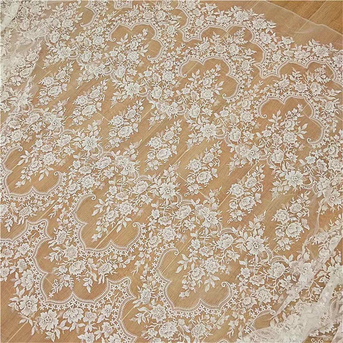 Bridal Lace Fabric - 1 Yard - Embroidered Beaded Wedding Lace Fabric