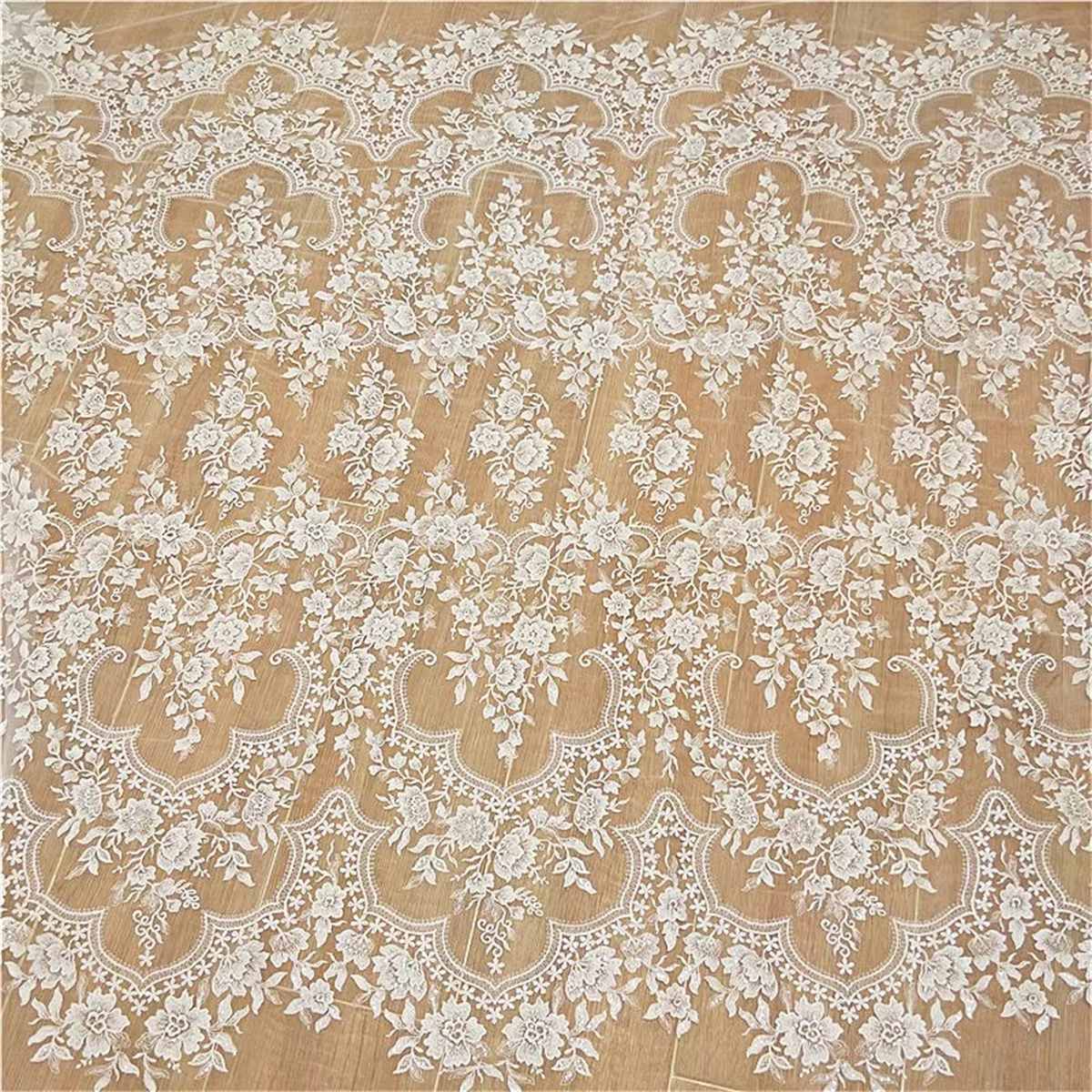 Bridal Lace Fabric - 1 Yard - Embroidered Beaded Wedding Lace Fabric