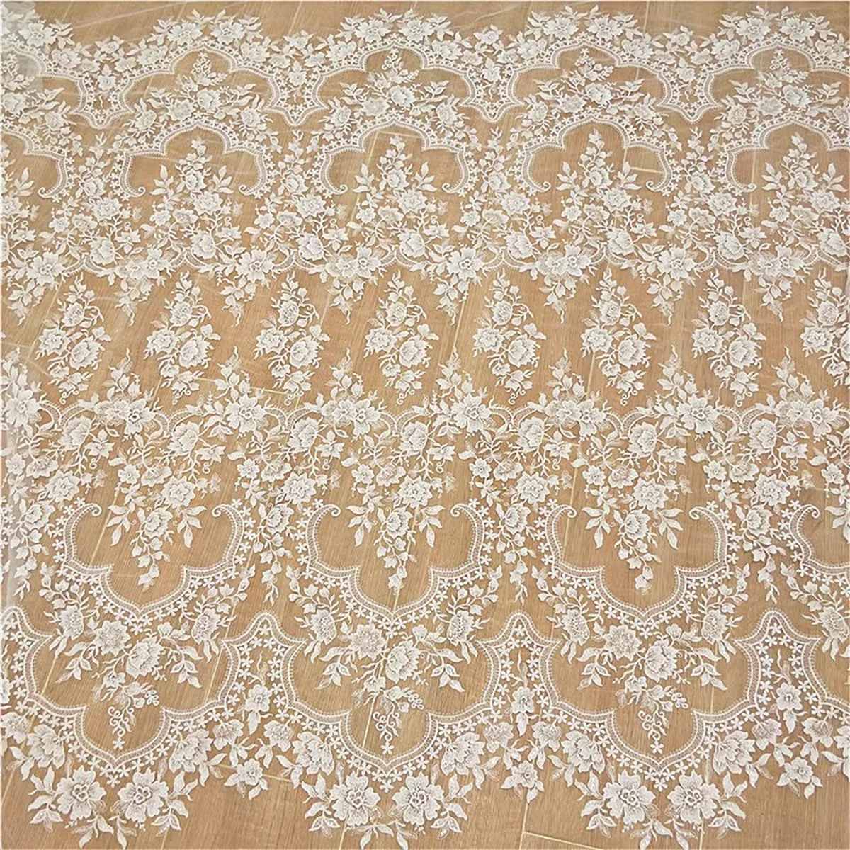 Bridal Lace Fabric - 1 Yard - Embroidered Beaded Wedding Lace Fabric