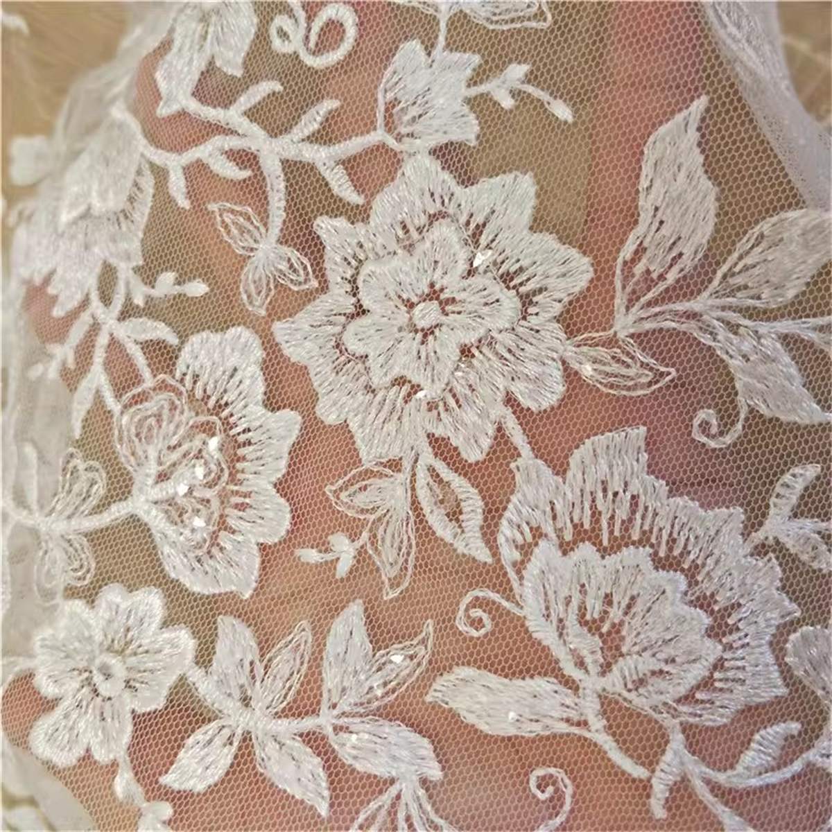 Bridal Lace Fabric - 1 Yard - Embroidered Beaded Wedding Lace Fabric