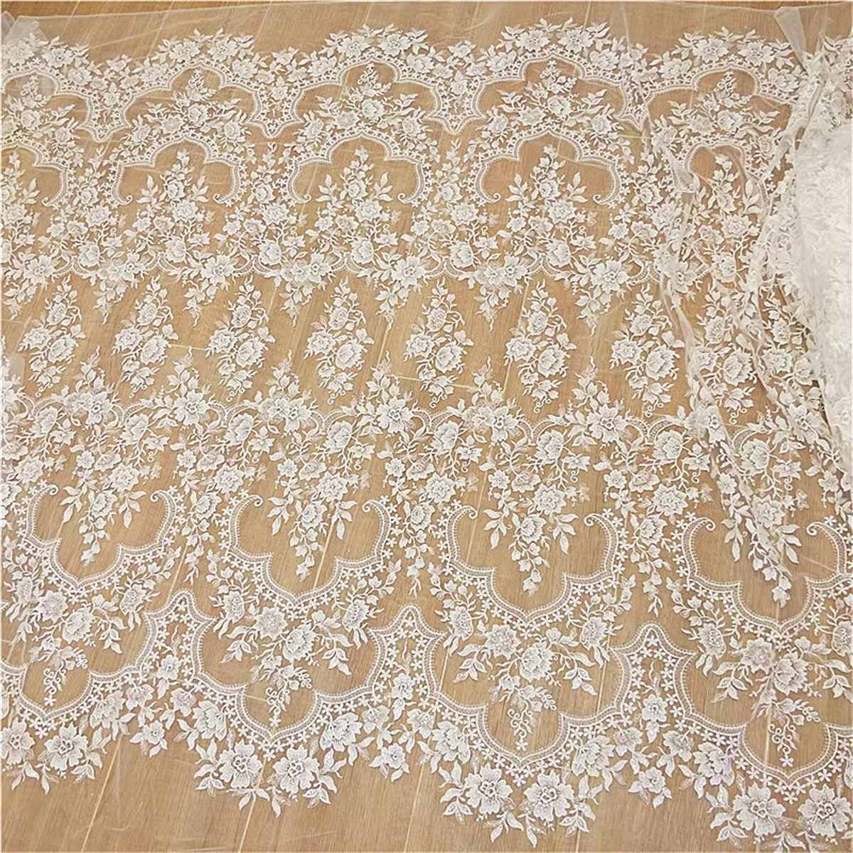Bridal Lace Fabric - 1 Yard - Embroidered Beaded Wedding Lace Fabric