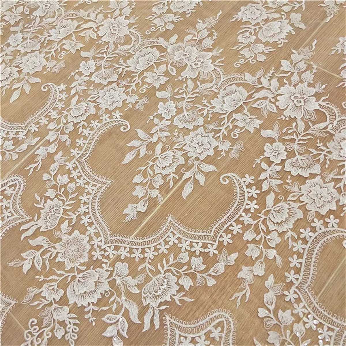 Bridal Lace Fabric - 1 Yard - Embroidered Beaded Wedding Lace Fabric