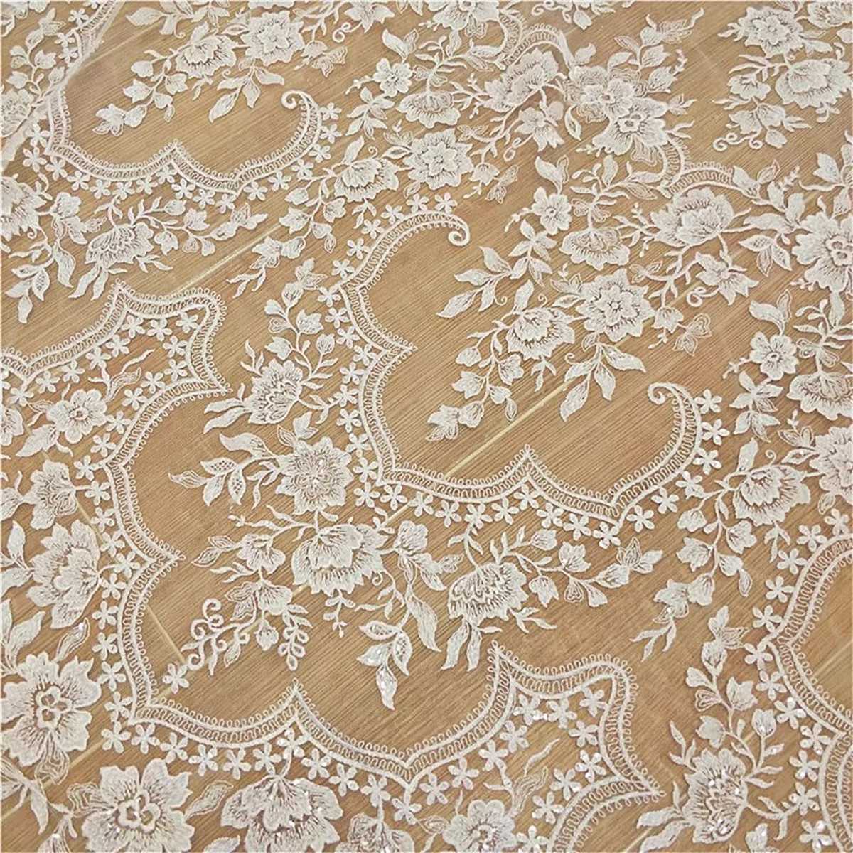 Bridal Lace Fabric - 1 Yard - Embroidered Beaded Wedding Lace Fabric