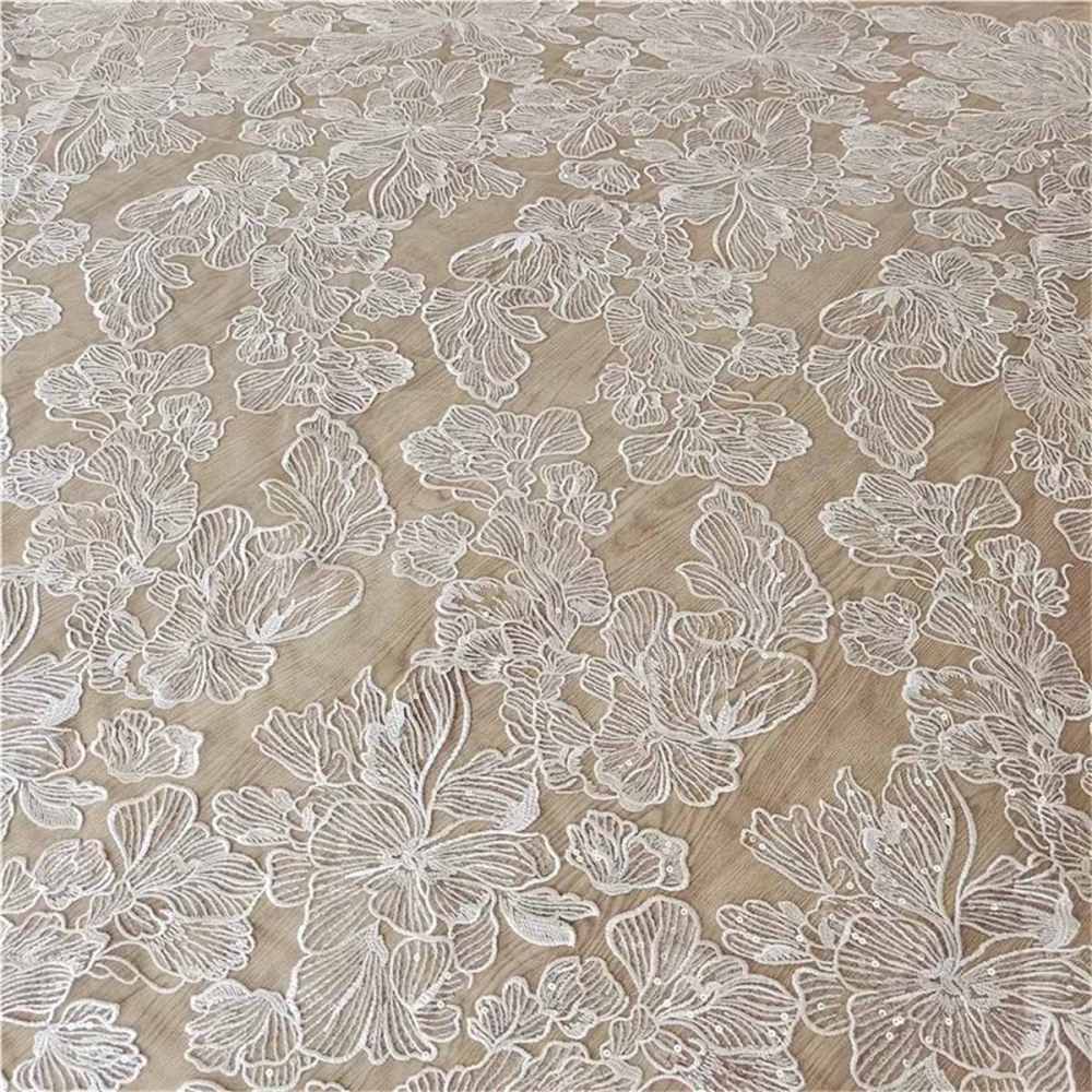 Bridal Lace Fabric - 1 Yard - Embroidered Beaded Wedding Lace Fabric