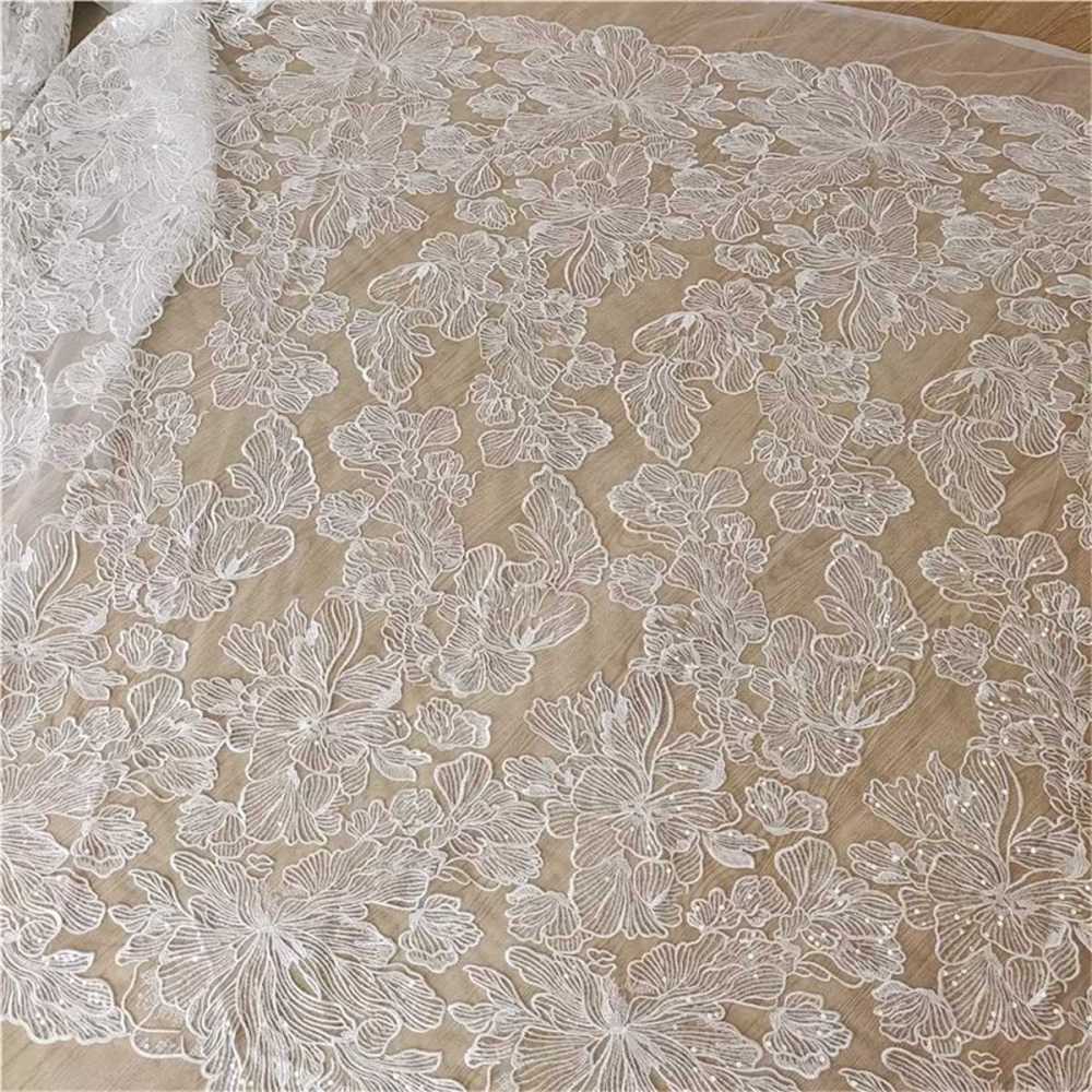 Bridal Lace Fabric - 1 Yard - Embroidered Beaded Wedding Lace Fabric