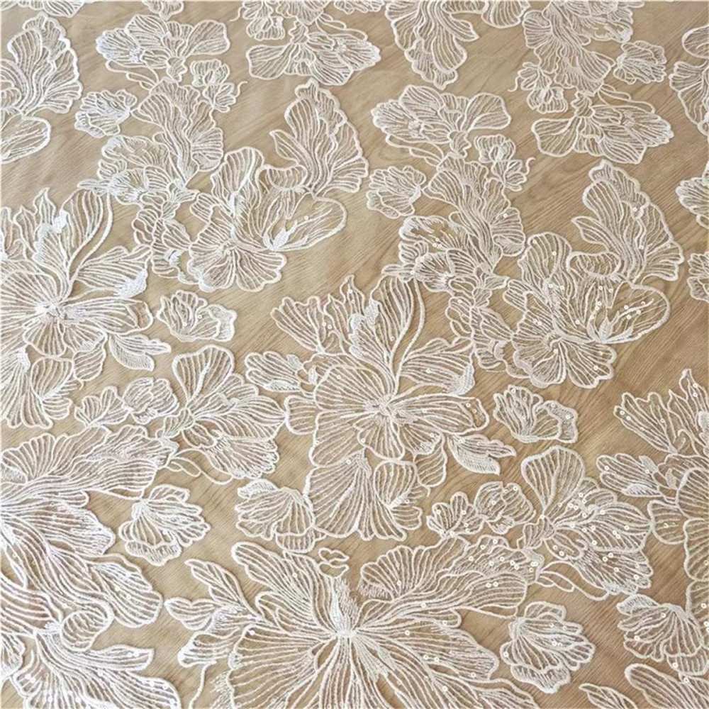 Bridal Lace Fabric - 1 Yard - Embroidered Beaded Wedding Lace Fabric