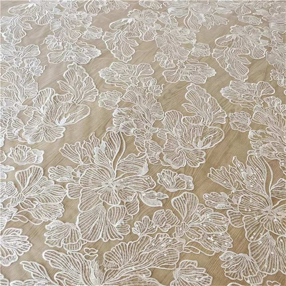 Bridal Lace Fabric - 1 Yard - Embroidered Beaded Wedding Lace Fabric