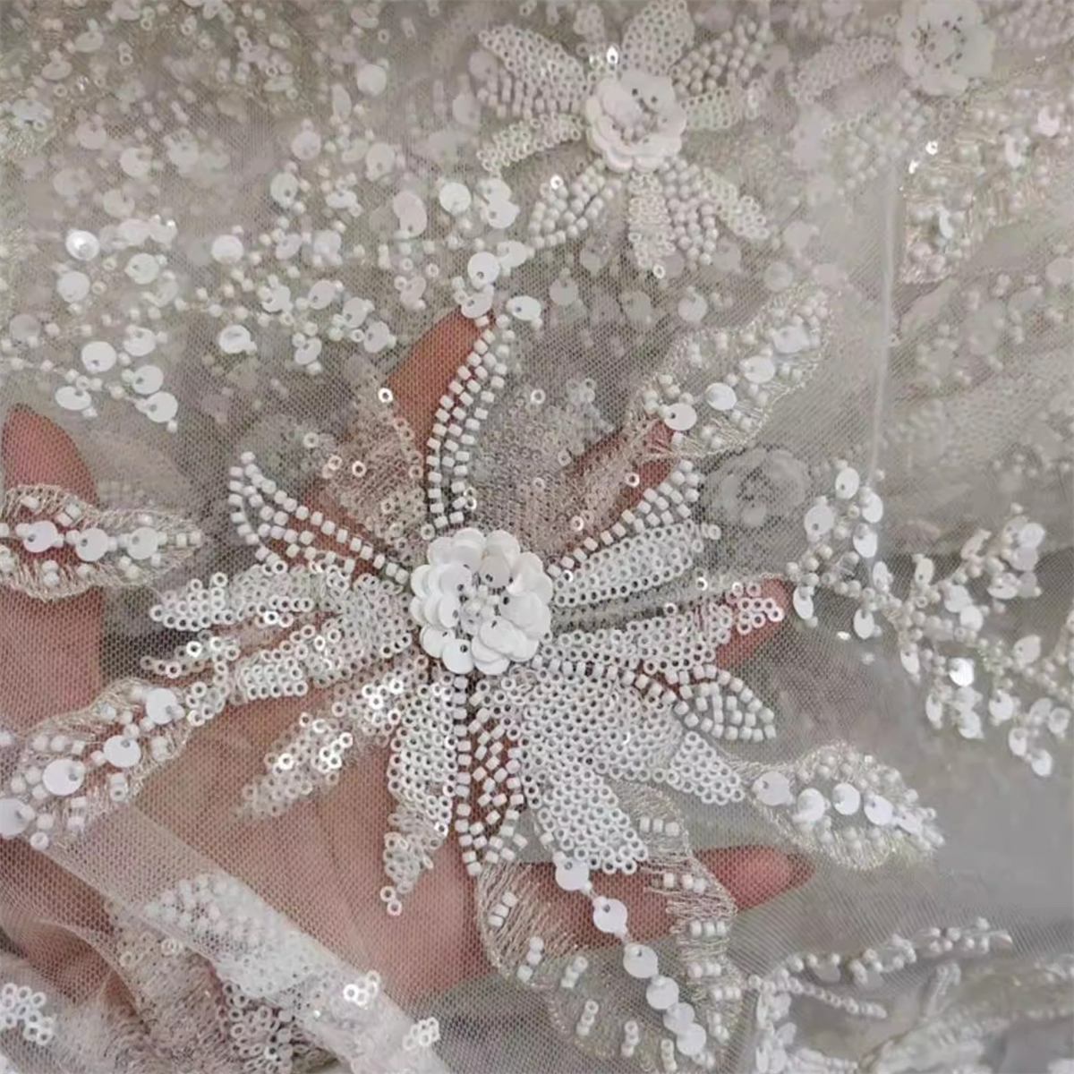 Bridal Lace Fabric - 1 Yard - Embroidered Beaded Wedding Lace Fabric | lil015