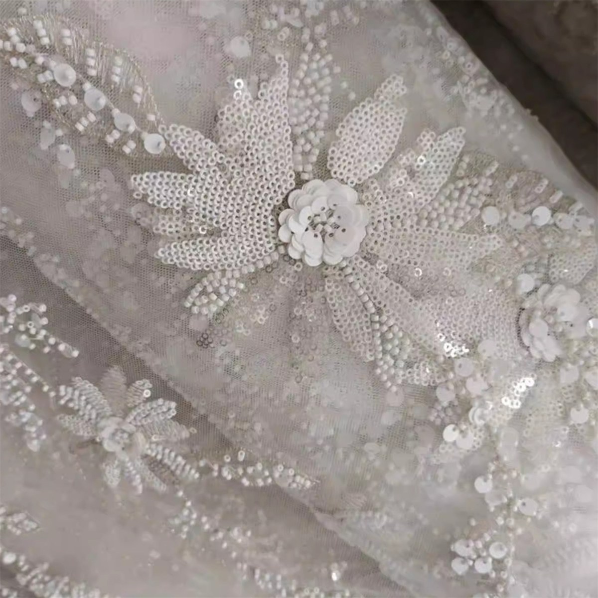 Bridal Lace Fabric - 1 Yard - Embroidered Beaded Wedding Lace Fabric | lil015