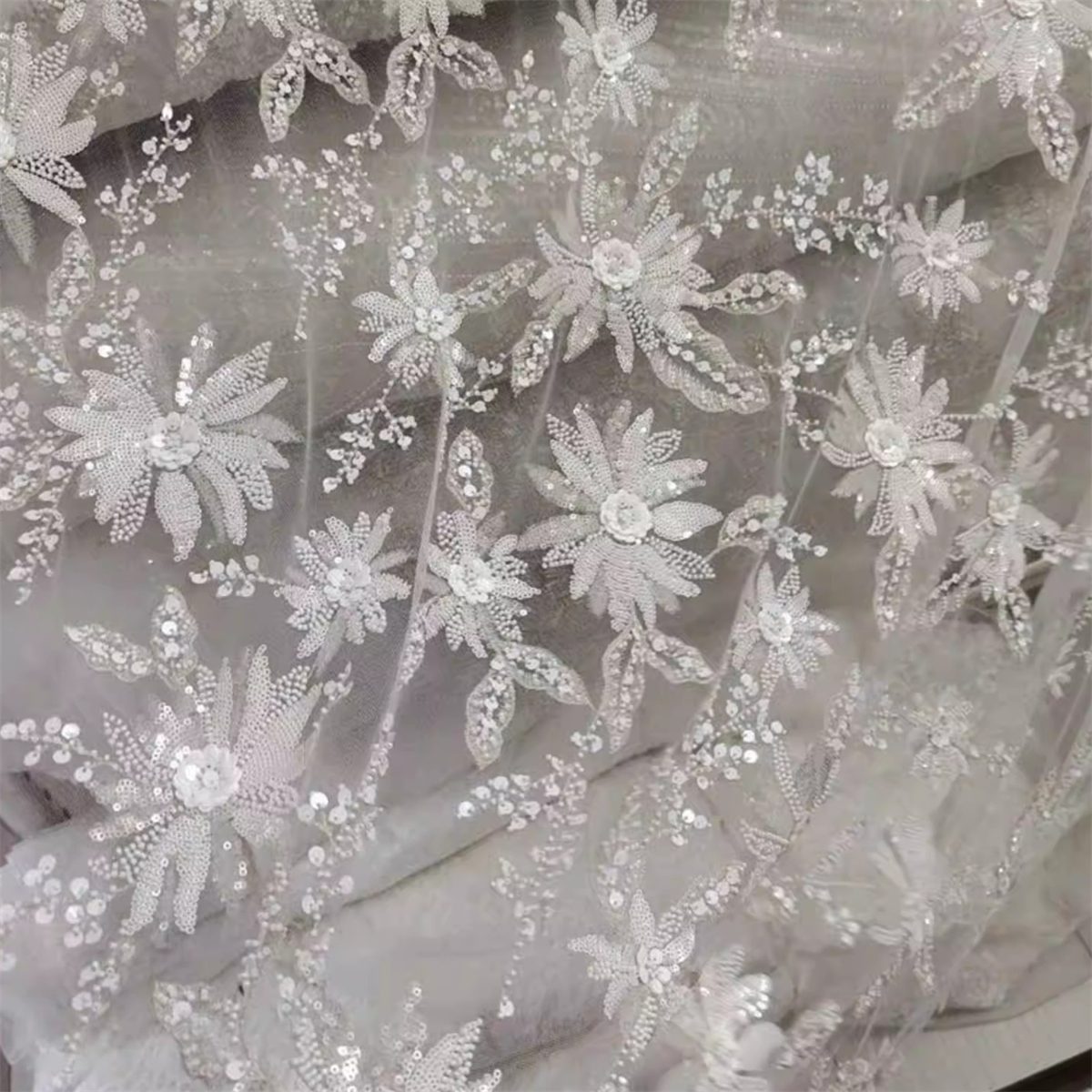 Bridal Lace Fabric - 1 Yard - Embroidered Beaded Wedding Lace Fabric | lil015