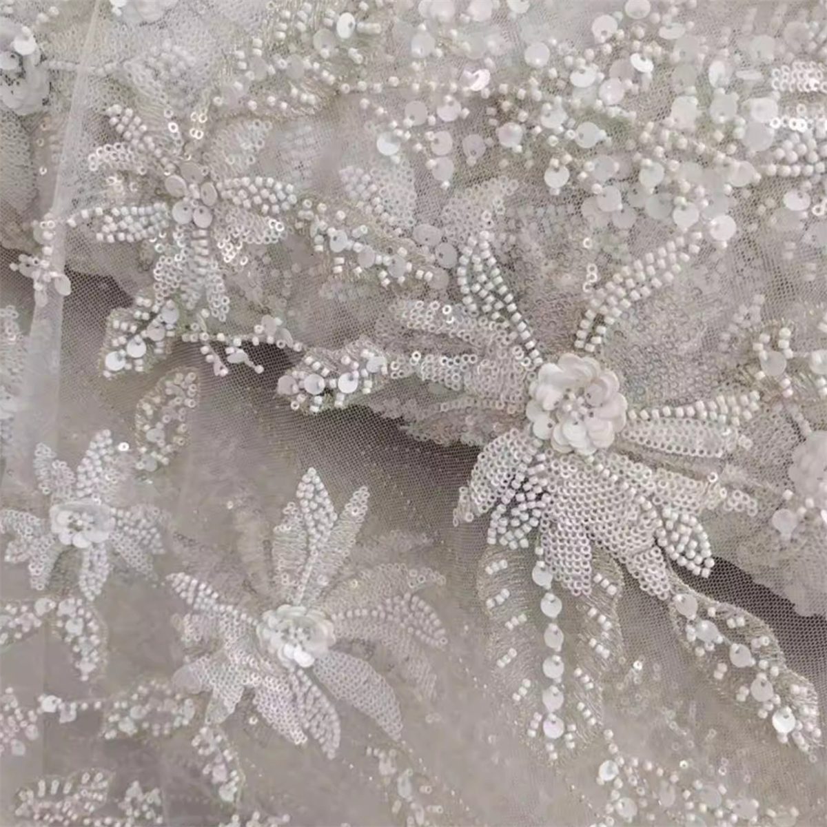 Bridal Lace Fabric - 1 Yard - Embroidered Beaded Wedding Lace Fabric | lil015