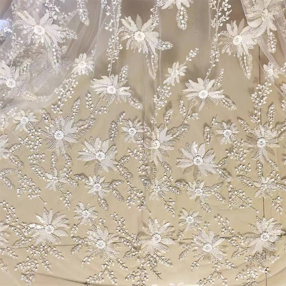Bridal Lace Fabric - 1 Yard - Embroidered Beaded Wedding Lace Fabric | lil015