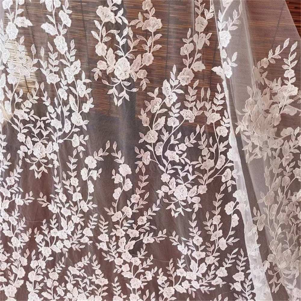 Bridal Lace Fabric - 1 Yard - Corded Embroidered Sequin Beaded Wedding Lace Fabric | lil017