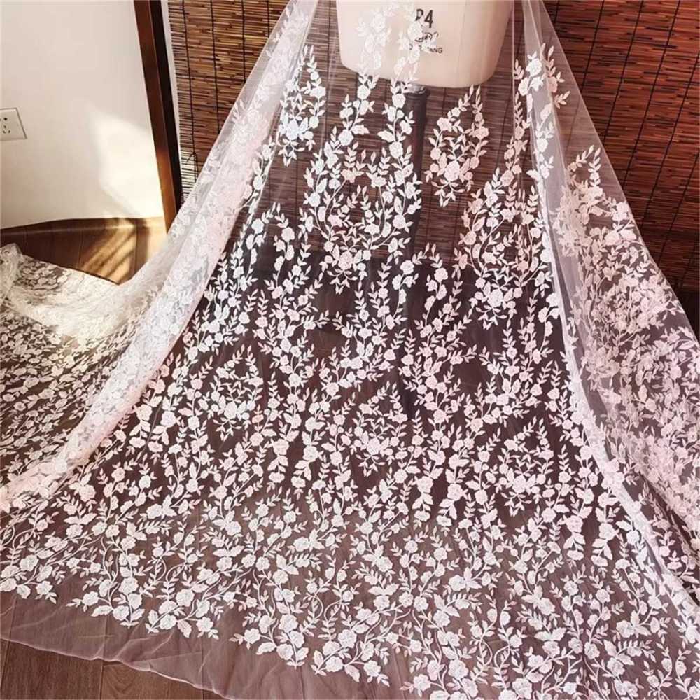 Bridal Lace Fabric - 1 Yard - Corded Embroidered Sequin Beaded Wedding Lace Fabric | lil017