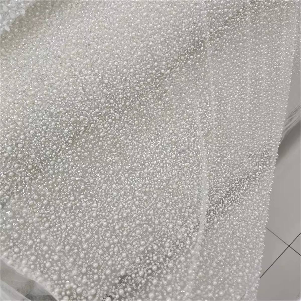 Bridal Lace Fabric - 1 Yard - Corded Embroidered Sequin Beaded Wedding Lace Fabric | lil025