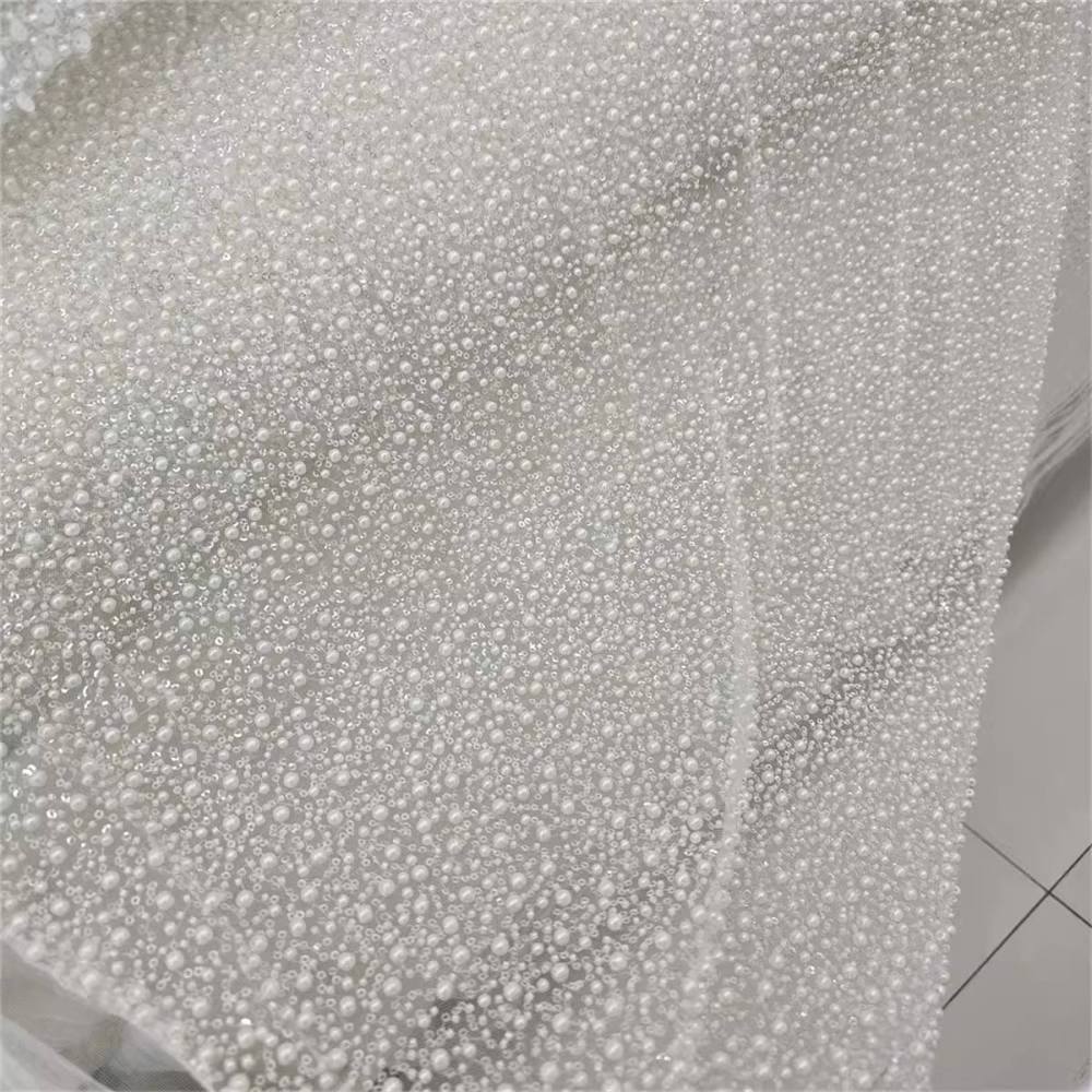 Bridal Lace Fabric - 1 Yard - Corded Embroidered Sequin Beaded Wedding Lace Fabric | lil025
