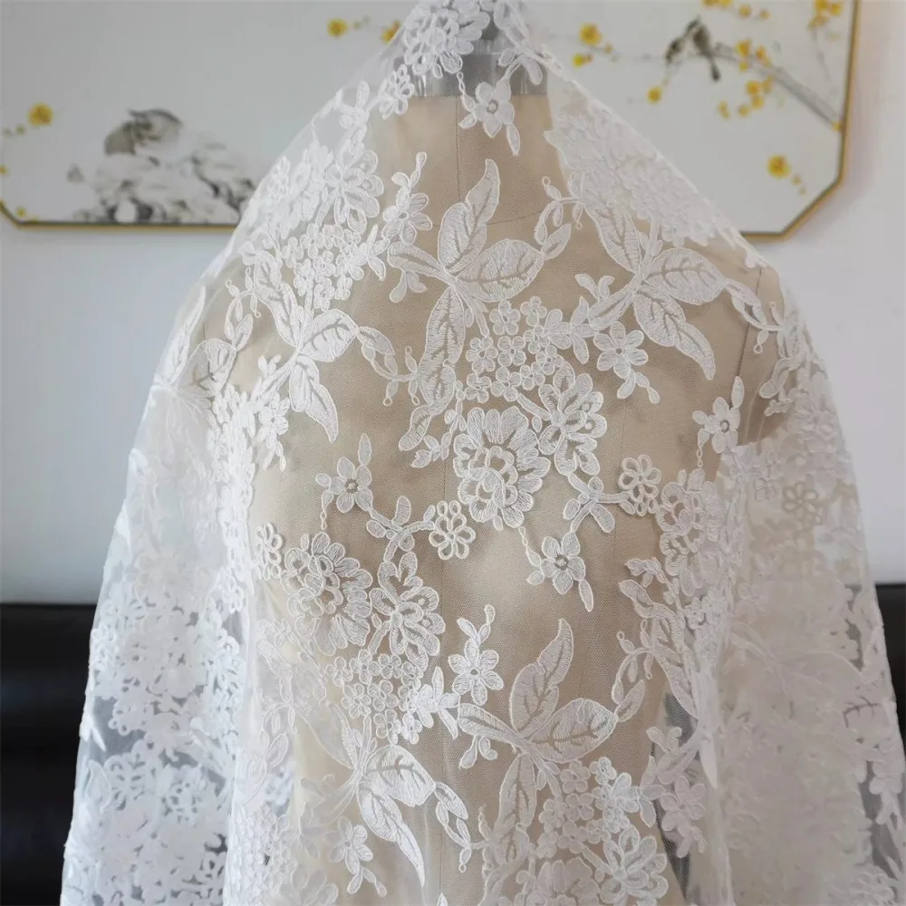Bridal Lace Fabric - 1 Yard - Corded Embroidered Wedding Lace Fabric ...