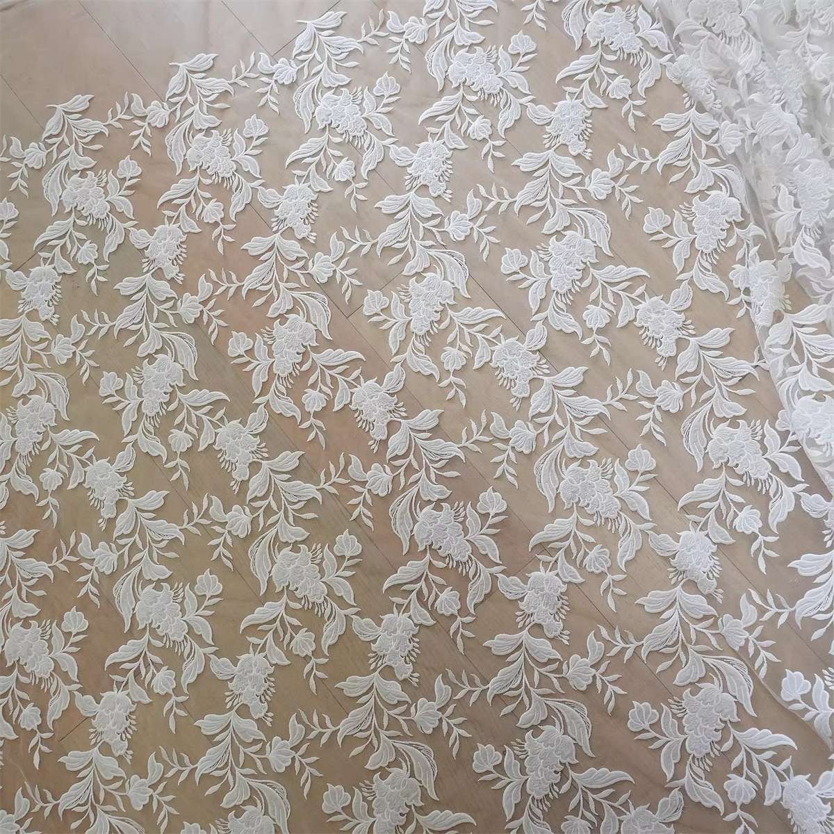 Bridal Lace Fabric - 1 Yard - Corded Embroidered Sequin Beaded Wedding Lace Fabric | lil029