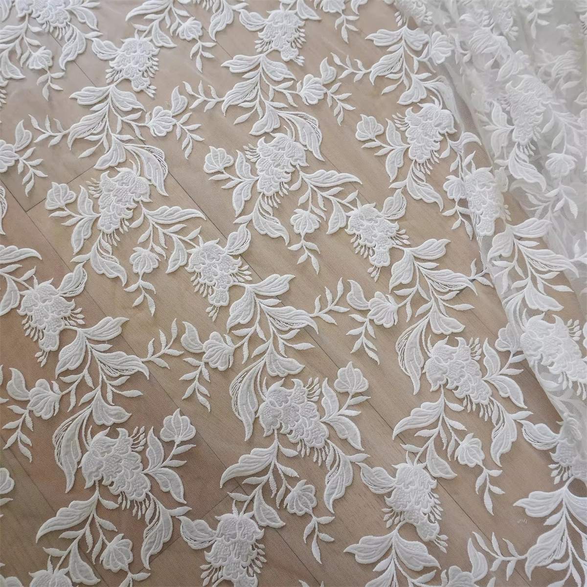 Bridal Lace Fabric - 1 Yard - Corded Embroidered Sequin Beaded Wedding Lace Fabric | lil029