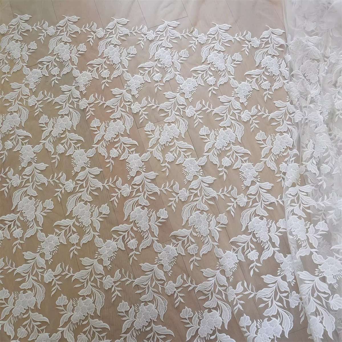 Bridal Lace Fabric - 1 Yard - Corded Embroidered Sequin Beaded Wedding Lace Fabric | lil029