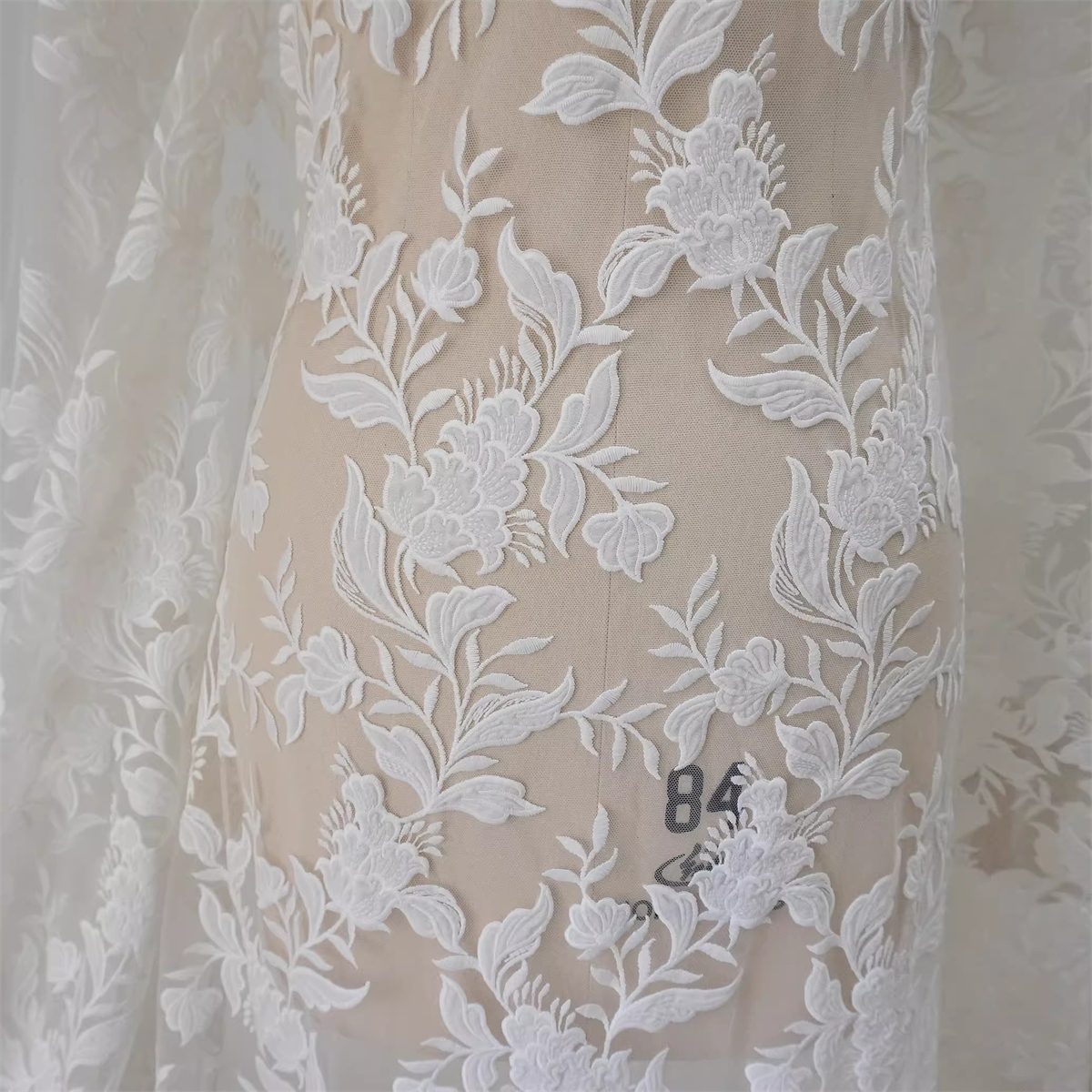 Bridal Lace Fabric - 1 Yard - Corded Embroidered Sequin Beaded Wedding Lace Fabric | lil029