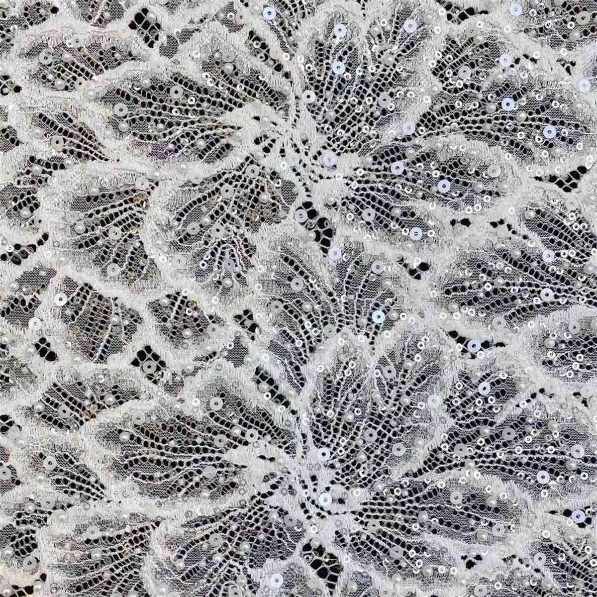 Bridal Lace Fabric - 1 Yard - Corded Embroidered Sequin Beaded Wedding Lace Fabric | lil032