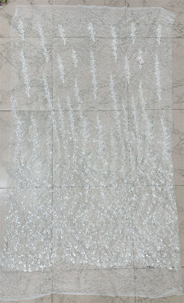 Bridal Lace Fabric - 1 Yard - Corded Embroidered Sequin Beaded Wedding Lace Fabric | lil034