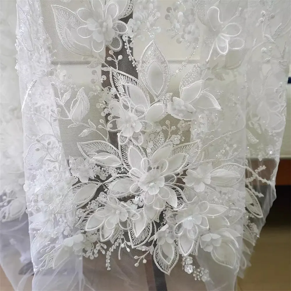 Bridal Lace Applique - 1 Flower - Embroidered Beaded 3D Floral Wedding ...