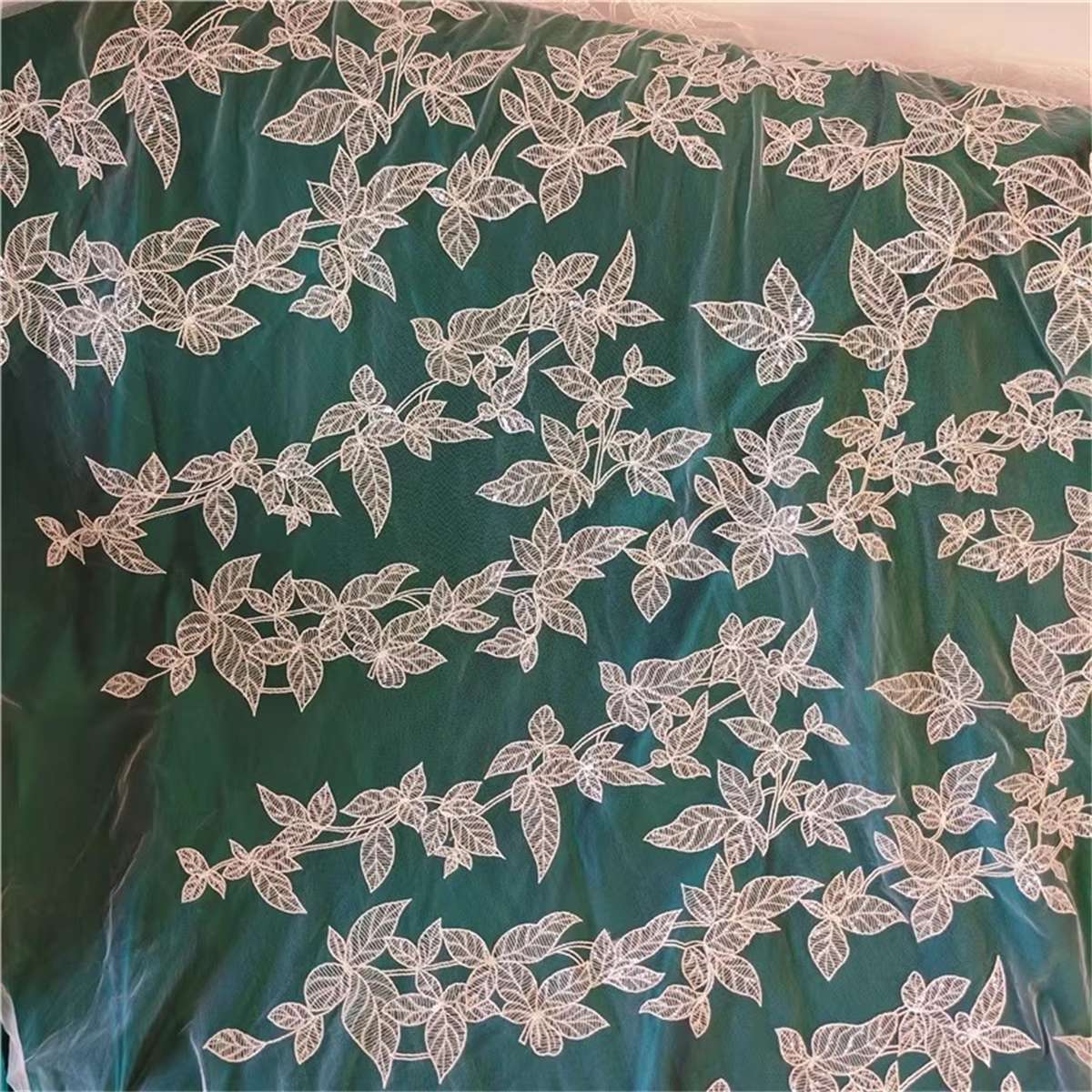 Bridal Lace Fabric - 1 Yard - Corded Embroidered Sequin Beaded Wedding Lace Fabric | lil049