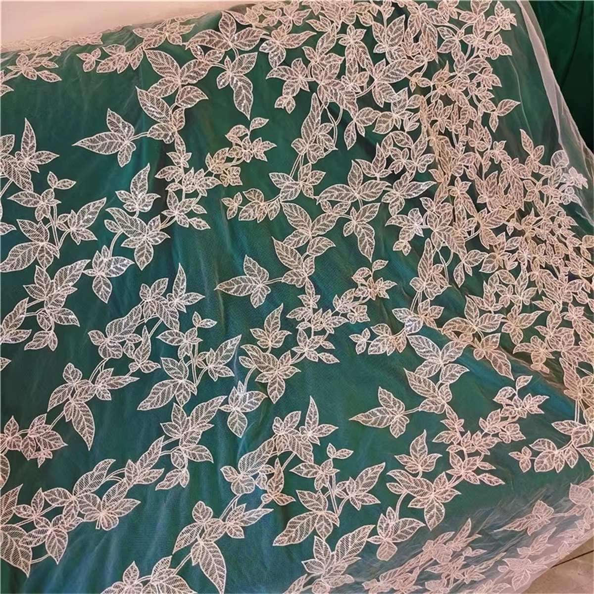 Bridal Lace Fabric - 1 Yard - Corded Embroidered Sequin Beaded Wedding Lace Fabric | lil049