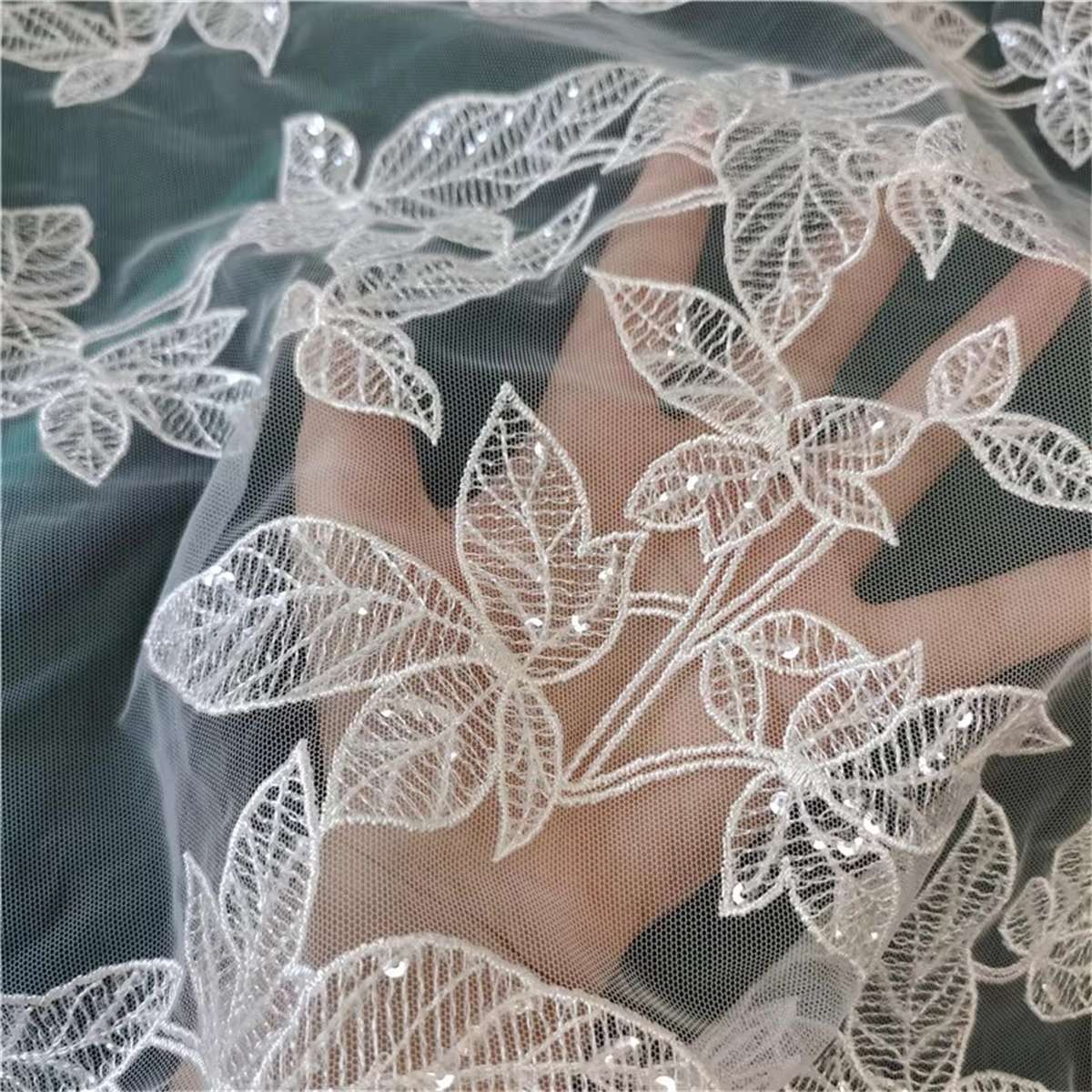 Bridal Lace Fabric - 1 Yard - Corded Embroidered Sequin Beaded Wedding Lace Fabric | lil049