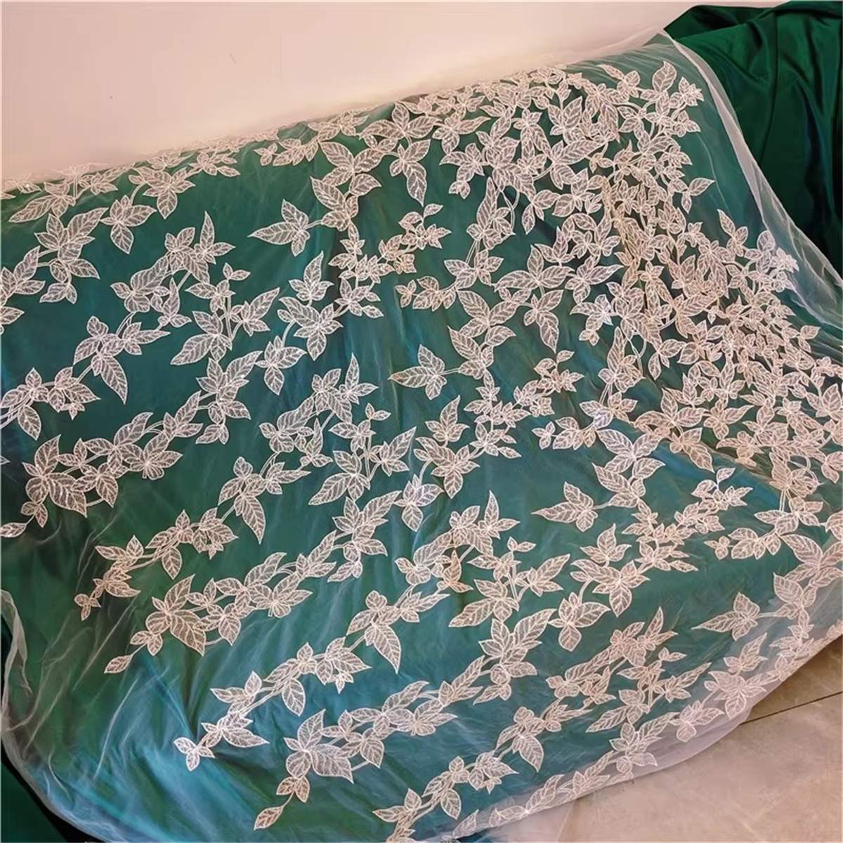 Bridal Lace Fabric - 1 Yard - Corded Embroidered Sequin Beaded Wedding Lace Fabric | lil049