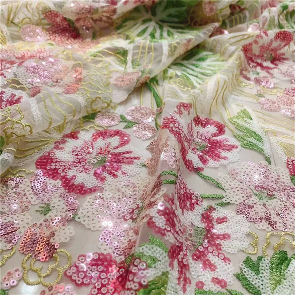 Embroidered Sequin Colorful Lace Fabric - 1 Yard | COD XKL001
