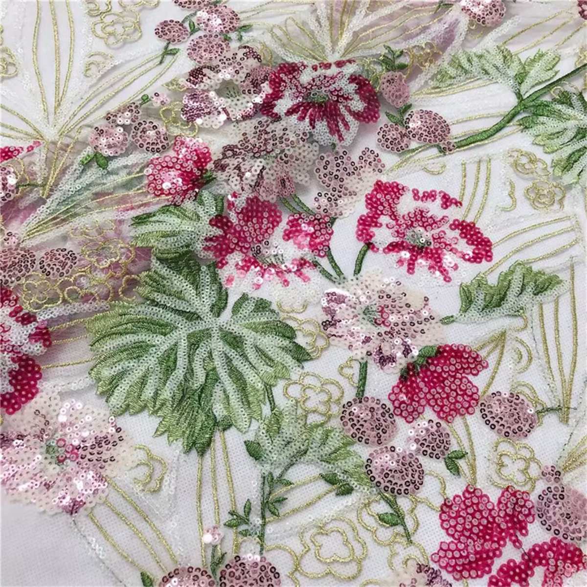 Multi-Coloured Sequined Embroidered Lace Fabric TLF293
