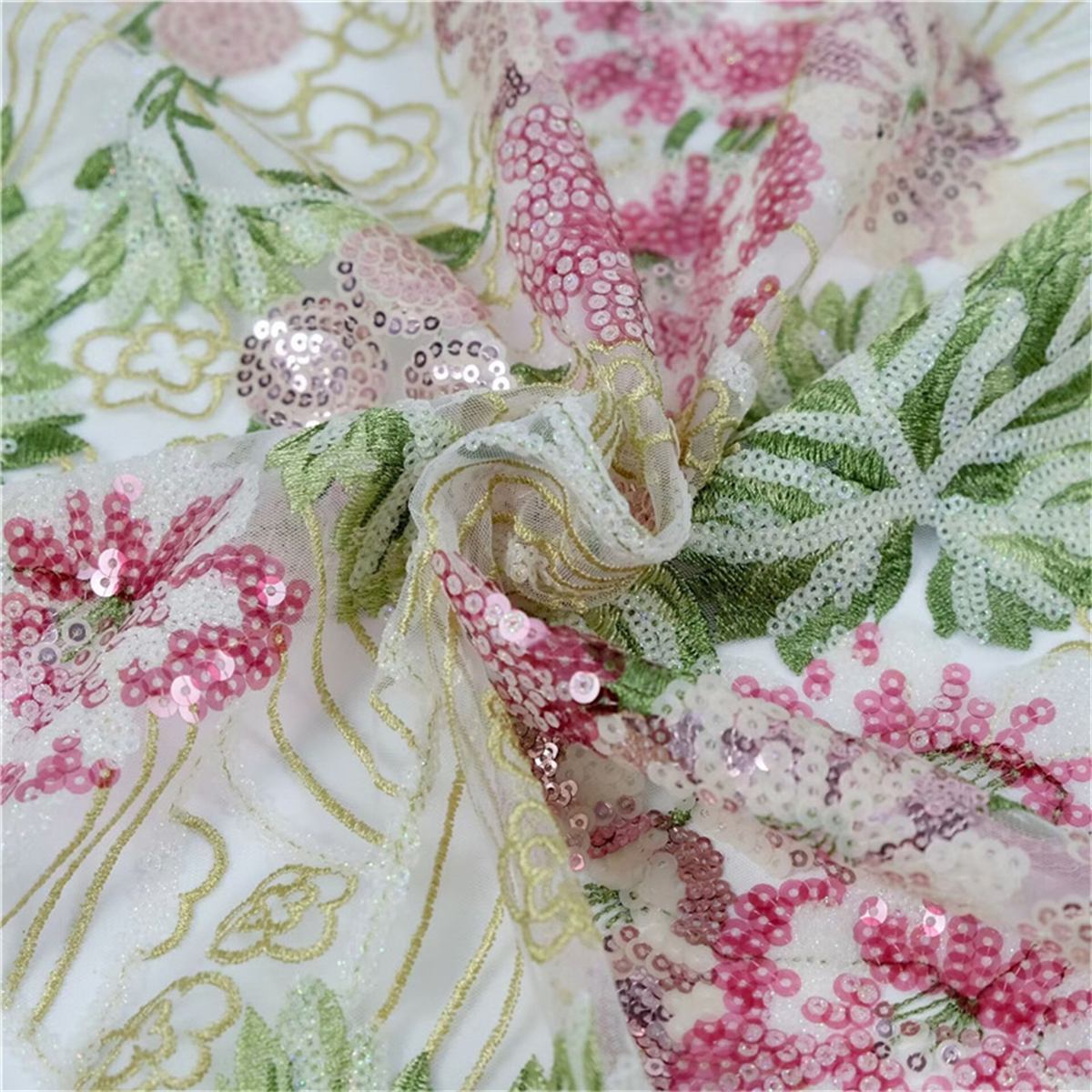 Embroidered Sequin Colorful Lace Fabric - 1 Yard | COD XKL001