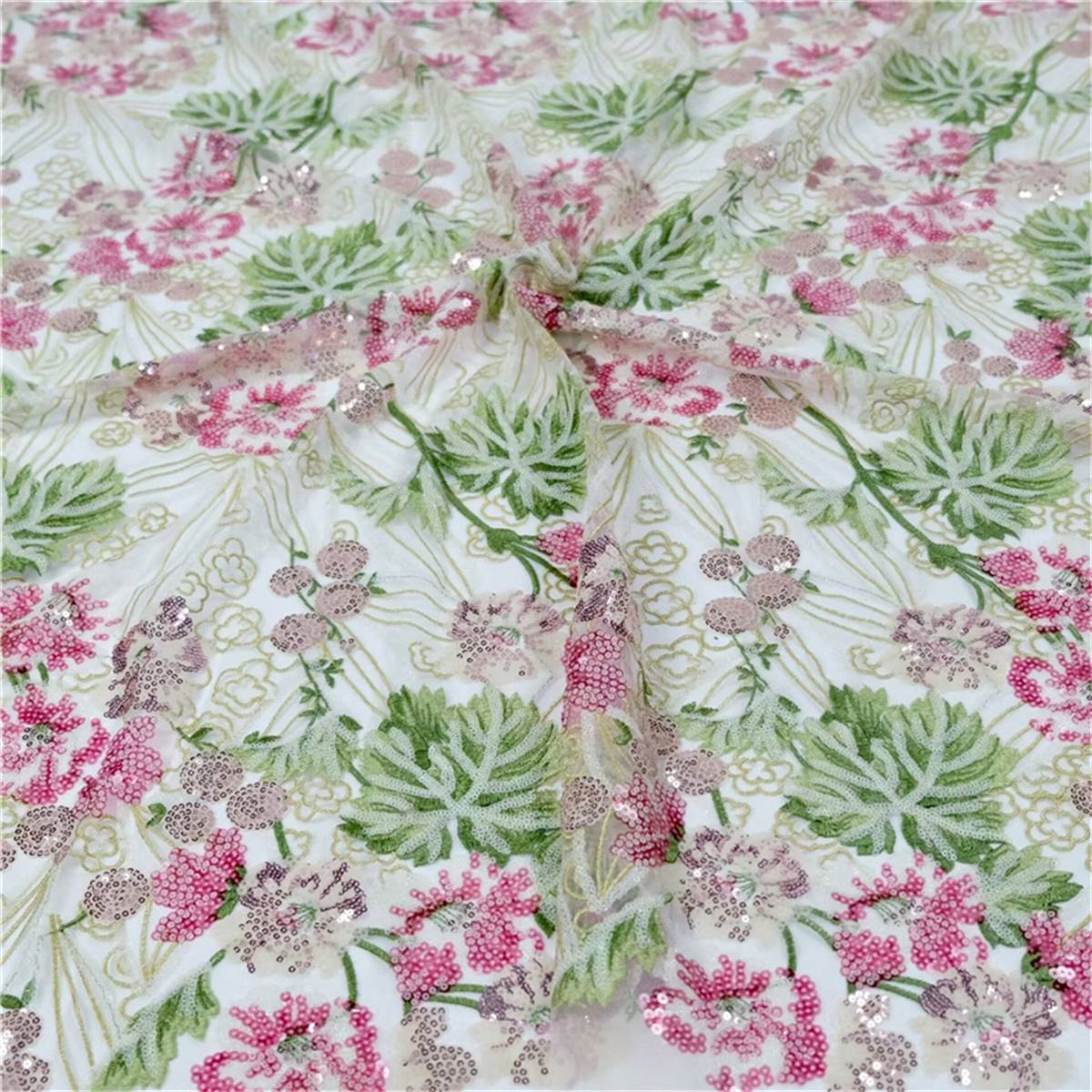 Embroidered Sequin Colorful Lace Fabric - 1 Yard | COD XKL001