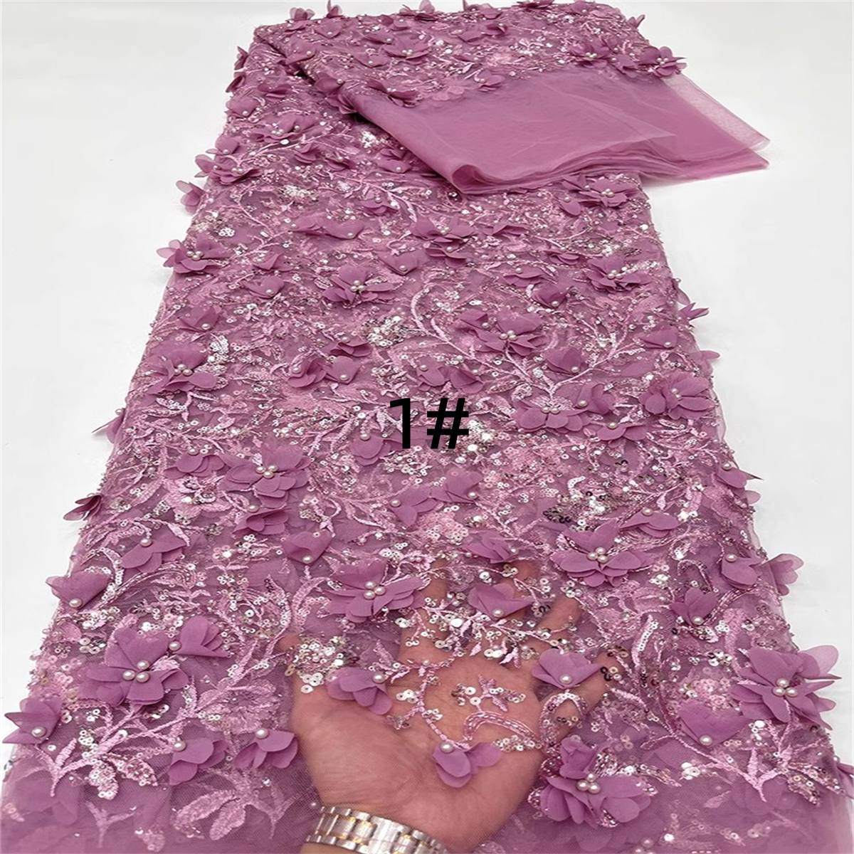Embroidered Beaded 3D Floral Lace Fabric - 5 Yards | COD ZT046