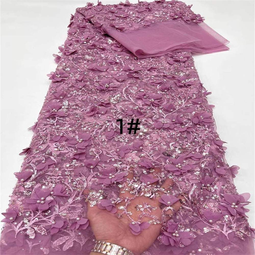 Embroidered Beaded 3D Floral Lace Fabric - 5 Yards | COD ZT046