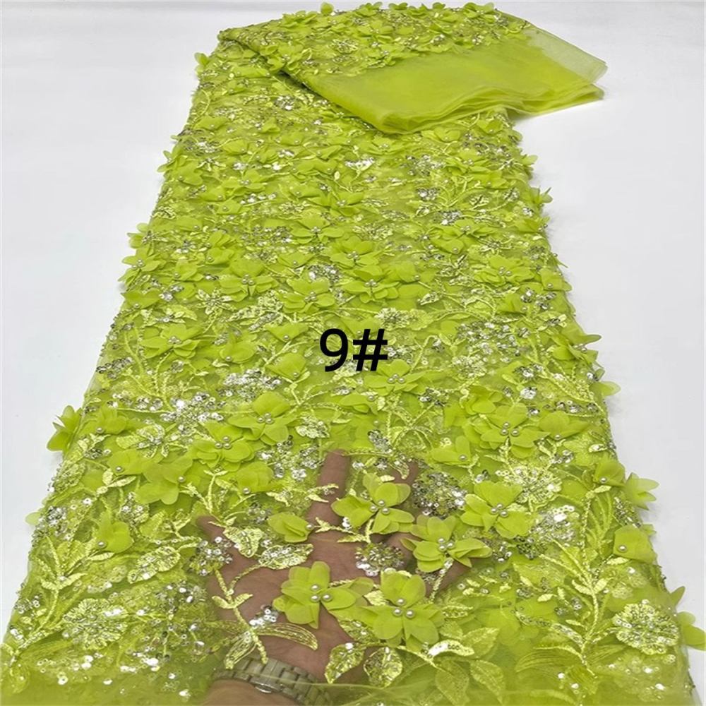 Embroidered Beaded 3D Floral Lace Fabric - 5 Yards | COD ZT046
